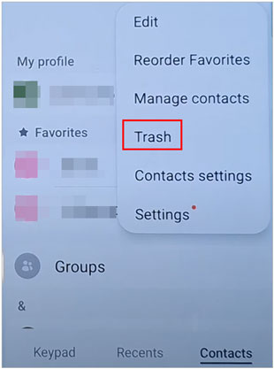 empty trash on samsung contacts app