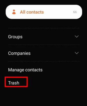 find phone numbers from contact trash