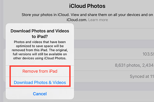 turn off icloud photos on ipad to remove photos