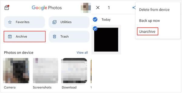 Google フォトの写真を解凍する