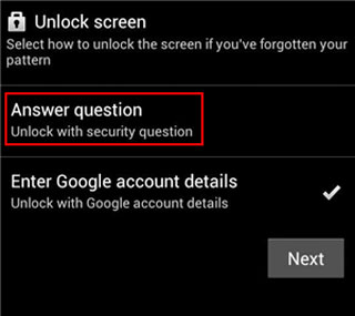 answer security questions to unlock the screen on the xperia phone