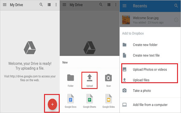 upload files to google drive on samsung phone