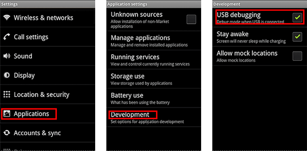 Suchen und aktivieren Sie das USB-Debugging auf Android 4 oder niedriger