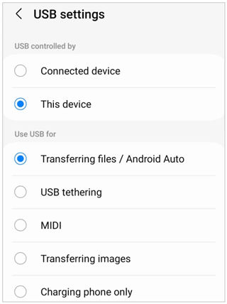 partager des photos de Samsung vers Chromebook avec un câble USB