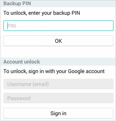 remove the android pattern lock via backup pin