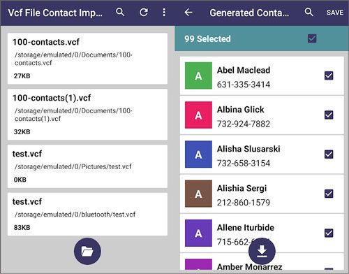 Importieren Sie Kontakte von VCF nach Android mit der VCF-Datei-Kontaktimport-App