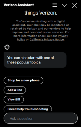 ask verizon assistant for help
