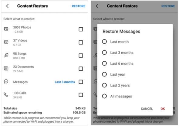 restaurer les messages texte depuis Verizon Cloud