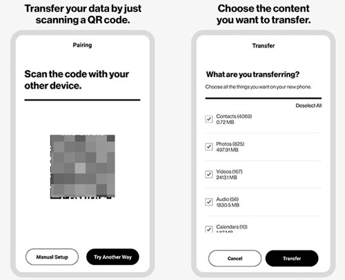 transfer pixel files to samsung via verizon content transfer