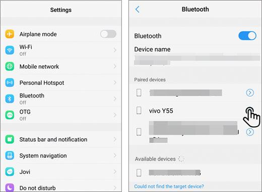 envoyer des fichiers de vivo à vivo en utilisant Bluetooth