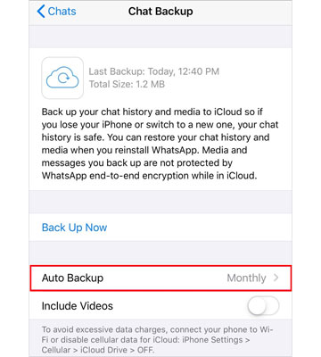 modify the frequency of whatsapp auto backup on iphone