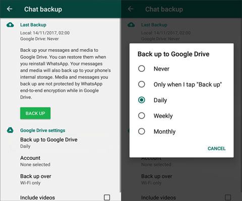back up whatsapp chat history to google drive