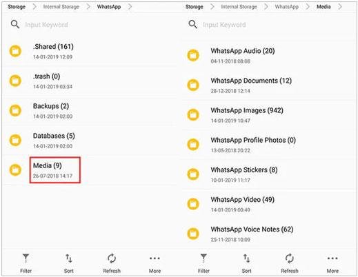 Verschieben Sie WhatsApp-Mediendaten mit dem Dateimanager auf die SD-Karte