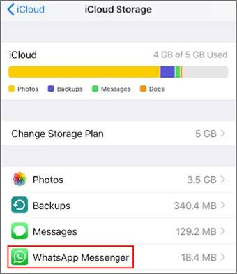 clear up useless whatsapp backup files from icloud to fix the stuck problem