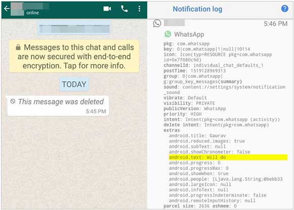 check whatsapp notification log