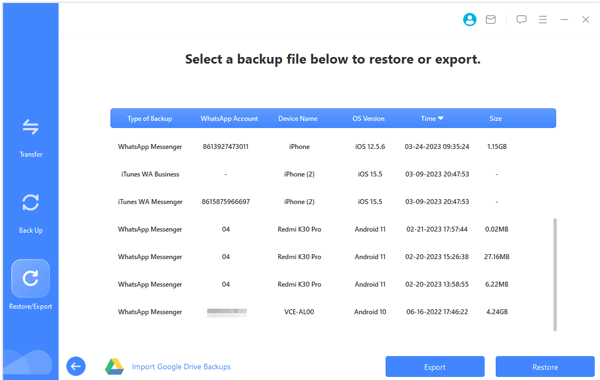restore oppo whatsapp data with whatsapp transfer 