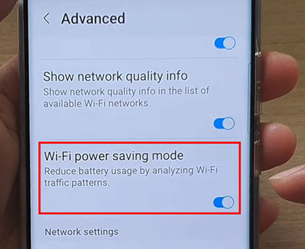 turn off wi-fi power saving mode on android to make move to ios transfer data much faster