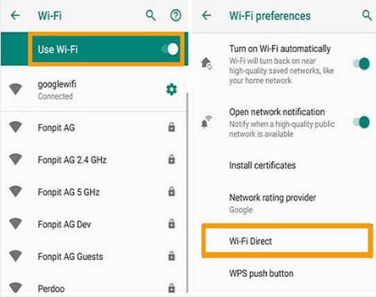 use wifi direct to share files between android devices