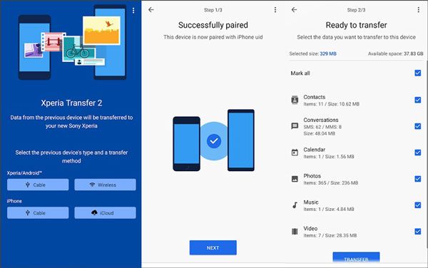 transfer files from samsung to sony via xperia transfer 2